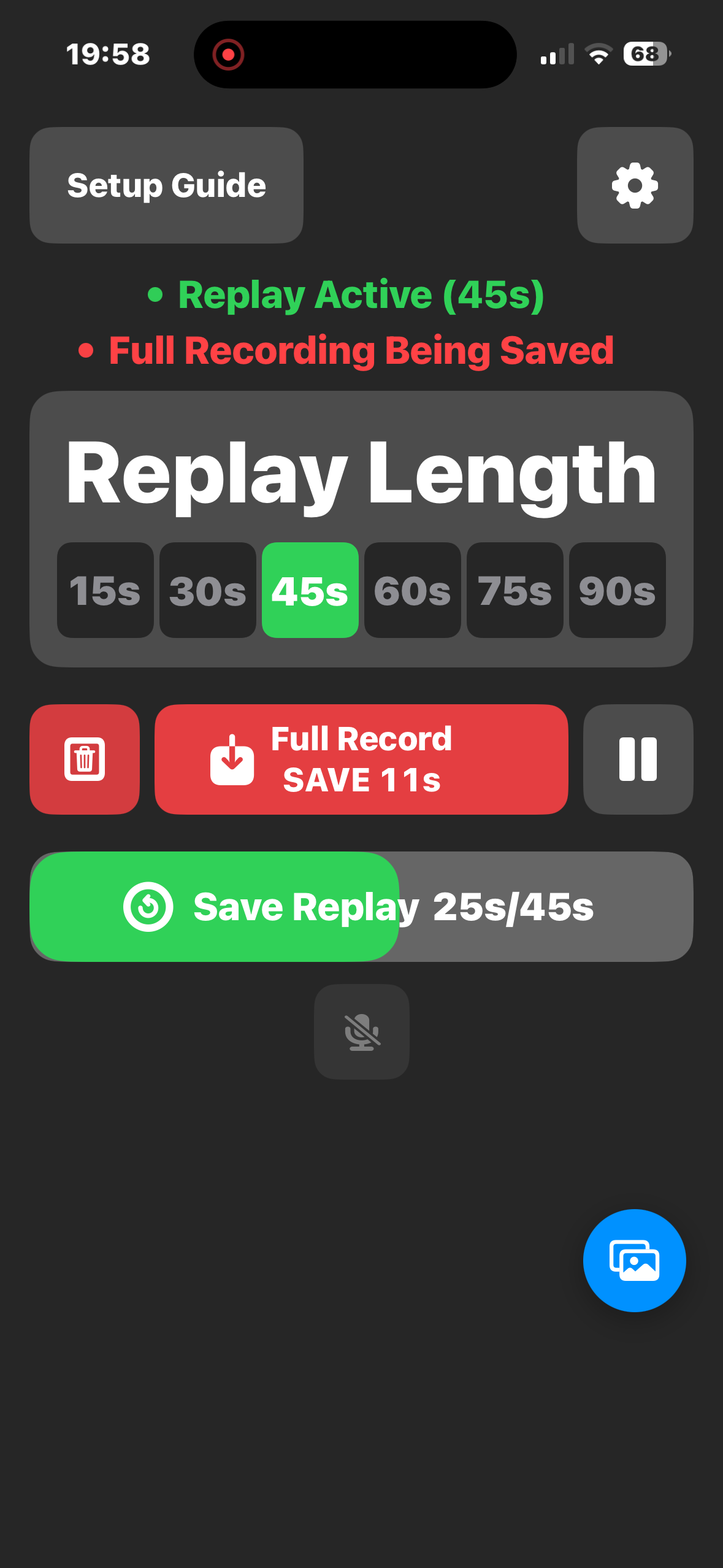 Full Record mode paused, ready to resume